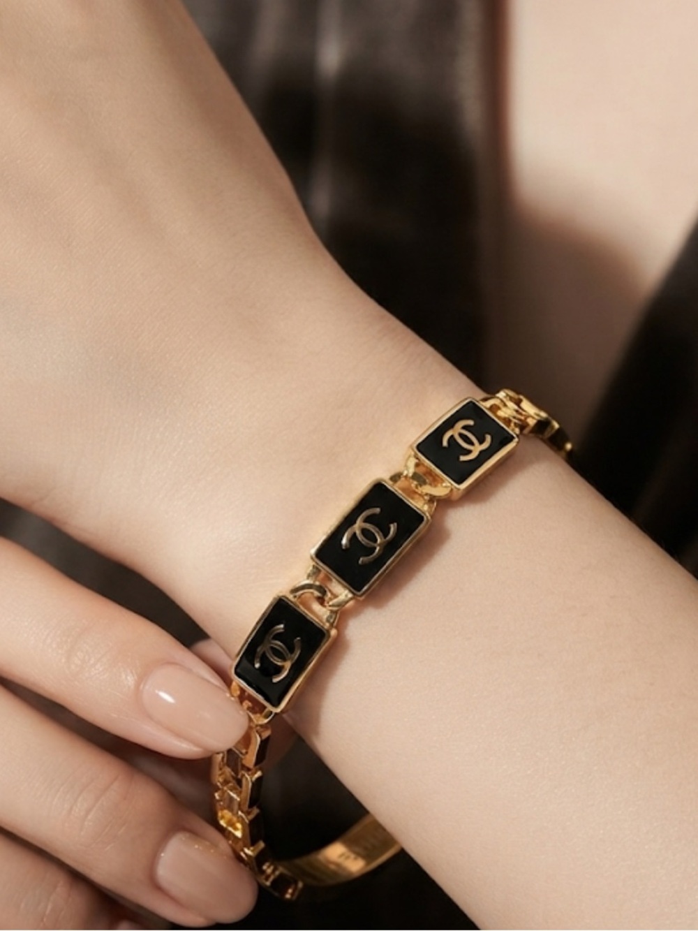 Gold and Black Designer-Link Bracelet